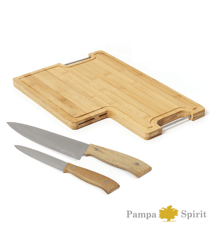Tabla de bamboo con set de cuchillos
