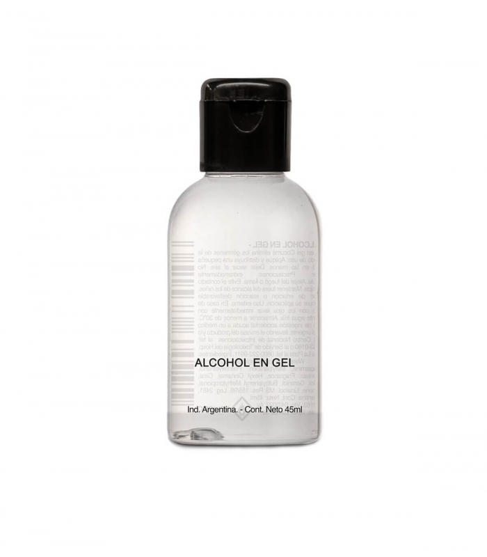 ▷ Alcohol en gel antibacterial en envase de 45 mililitros.